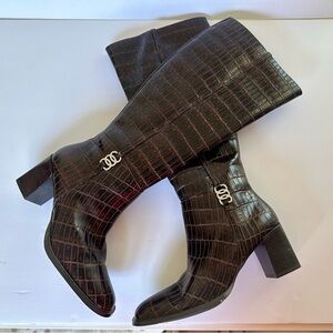 Karen Scott Crocodile Pattern Black Over the Knee Boots